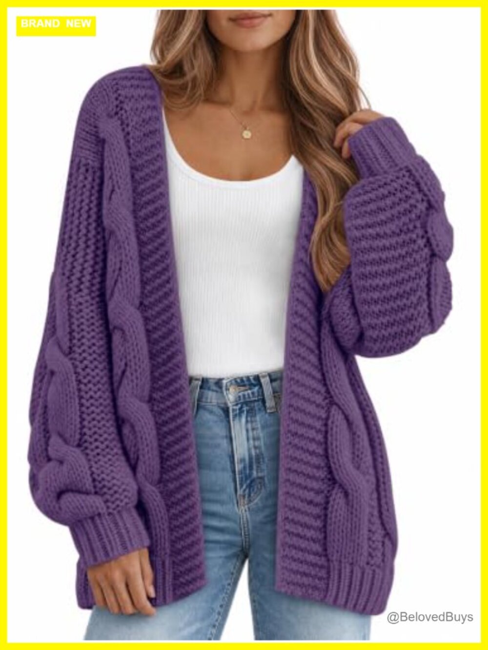Oversized Chunky Cable Knit Cardigan Open Front Long Sleeve Slouchy Fall